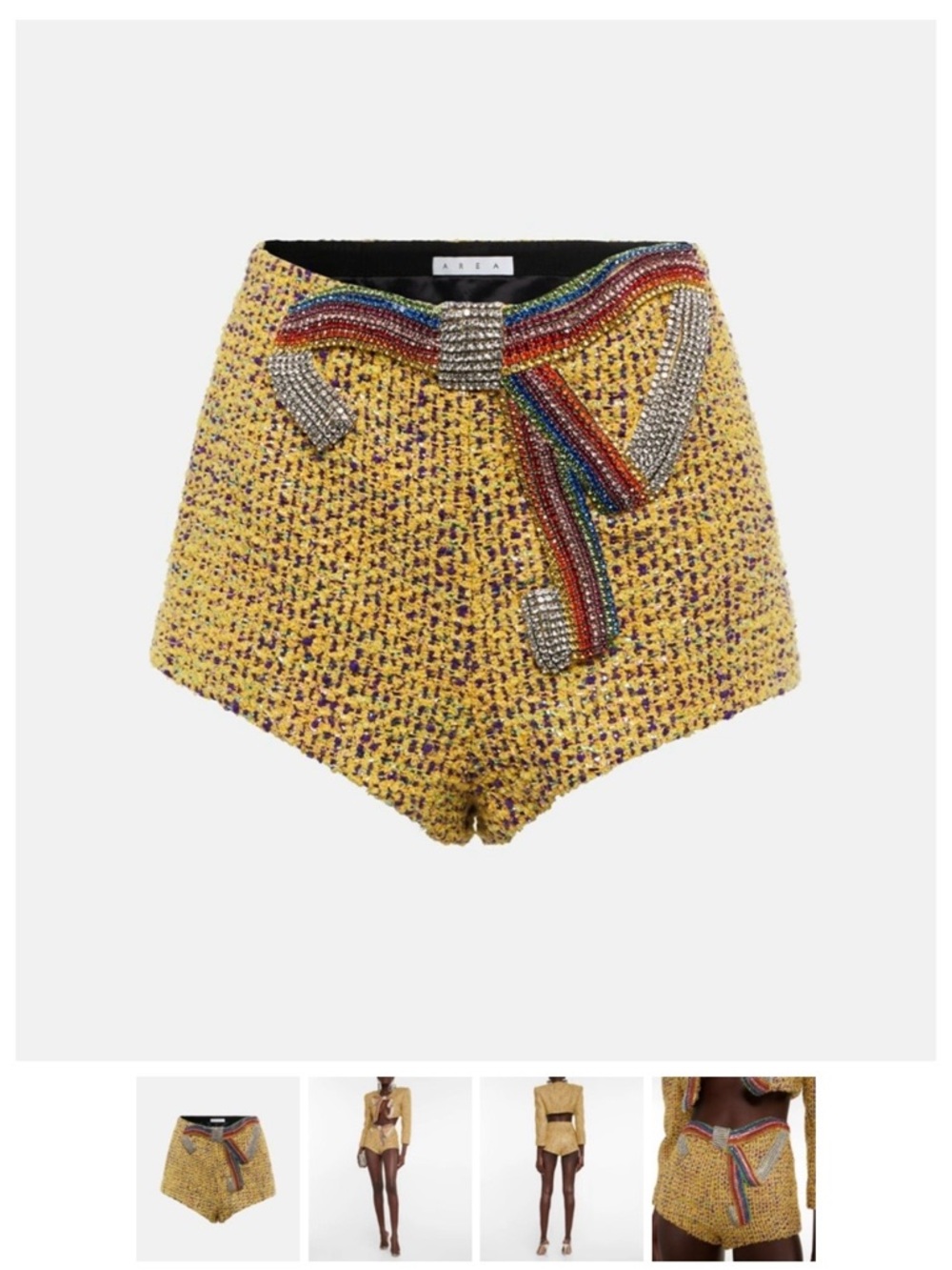 AREA Yellow Tweed High-Waist Shorts with Multicolor Trim - Picture 3 of 5